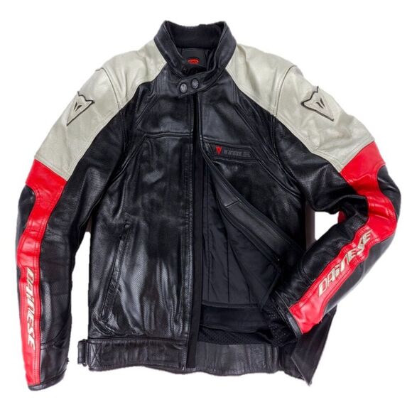DAINESE Zen EVO Perforated Jacket Black Red Leather Padded Moto Racer Biker - Picture 1 of 16